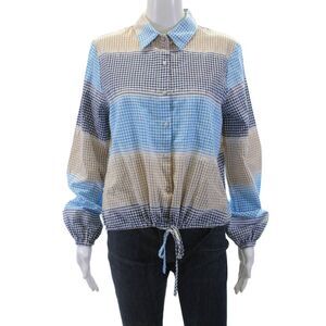 Tweed Womens Tie Front Gingham Collar Button Down Shirt Multicolor Size L